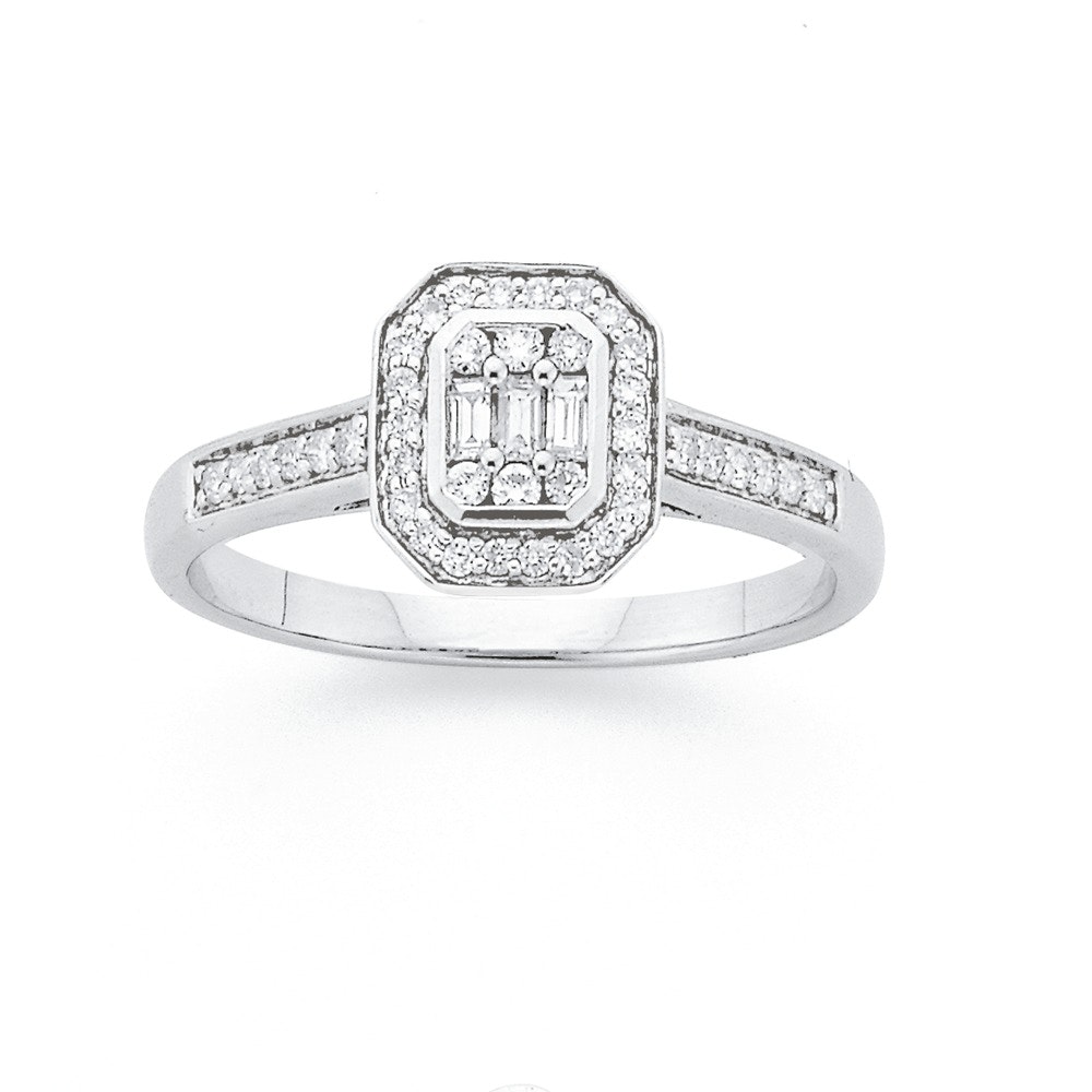 9ct White Gold Diamond Engagement Ring 